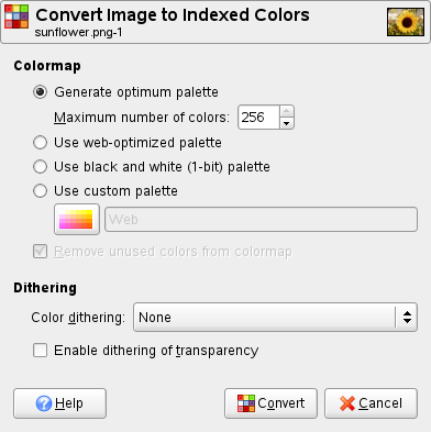 Dialog “Convert Image to Indexed Colors”