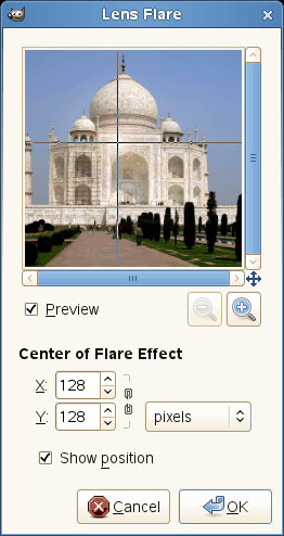 “Lens Flare” filter options
