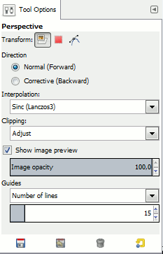“Perspective” tool options